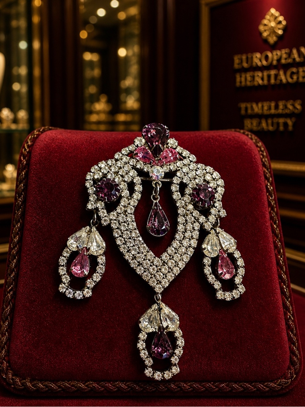 Vintage Czechoslovakia chandelier rhinestones brooch